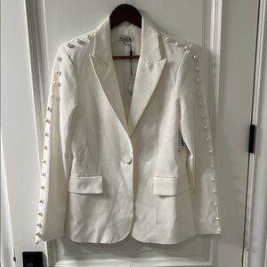 Elegant White Pearl-Embellished Blazer by NYTT